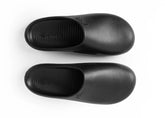 Pair of black slippers on a white background