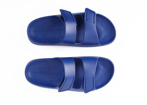 Pair of blue slides on a white background